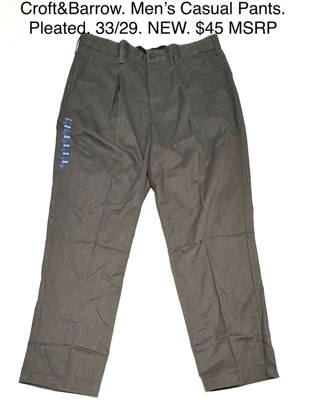33/29 Croft & Barrow Men's Casual Pleated Pants Charcoal Machine Washable